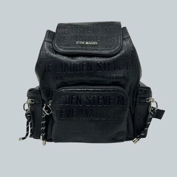 Steve Madden Black Embossed Logo Backpack Black Steve Madden Embossed Mini Backpack Purse | eBay main image 3
